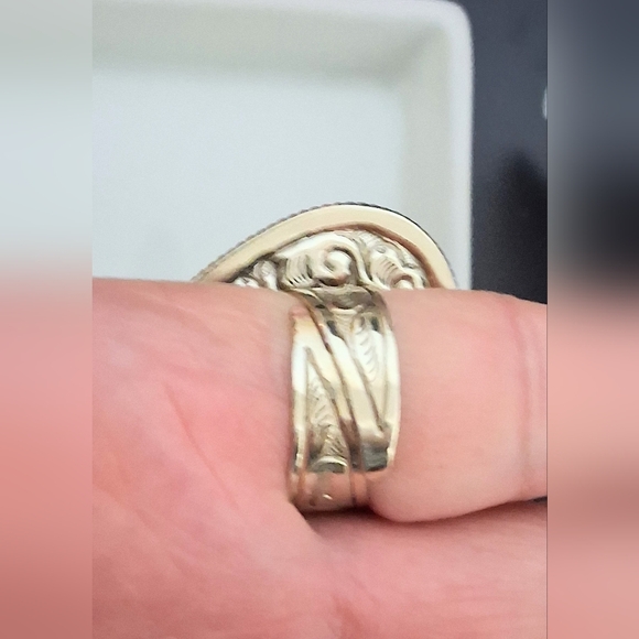 YELLOW JASPER HEART RING TIBETAN SILVER ADJUSTABLE 8-10 - Picture 3 of 6